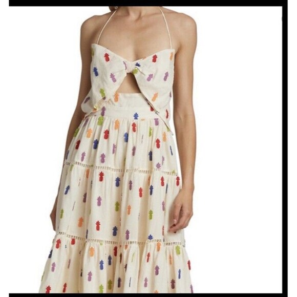 FARM RIO ANTHROPOLOGIE Multicolor Pineapple Cutout Midi Dress Size Large - Picture 7 of 12